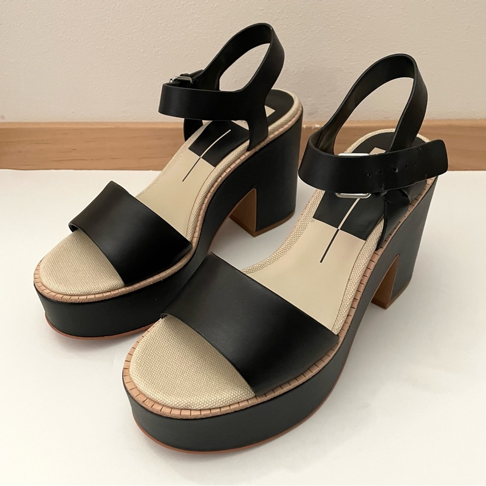 NIB Dolce Vita “Elly” black leather platform sandal size 9.5 - Picture 2 of 11